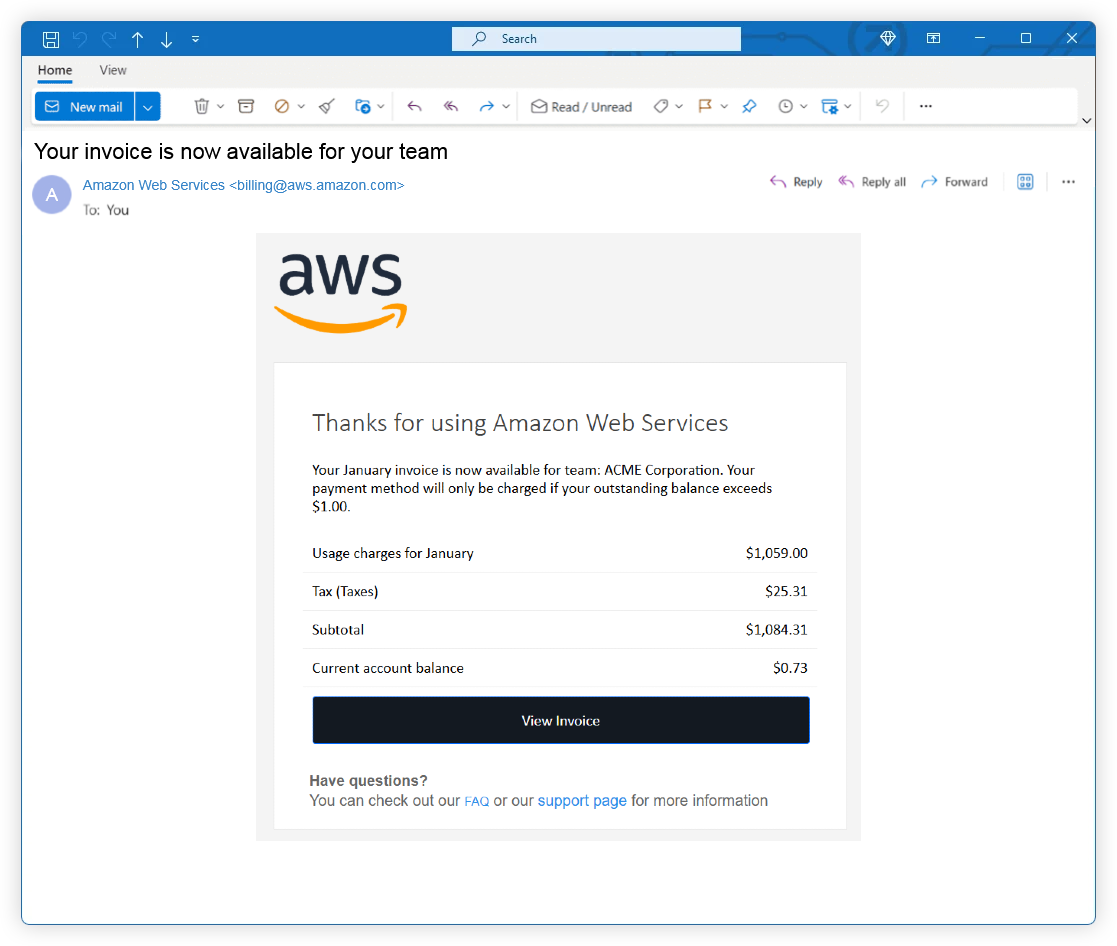 Phishing IQ test example screenshot