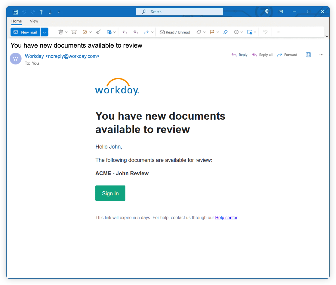 Phishing IQ test example screenshot