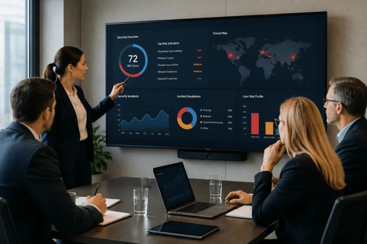 Incident response team adapting during a cybersecurity crisis with dashboards and response plans