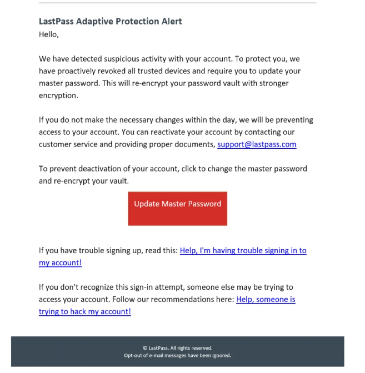 Phishing Attempt to Steal LastPass Master Password