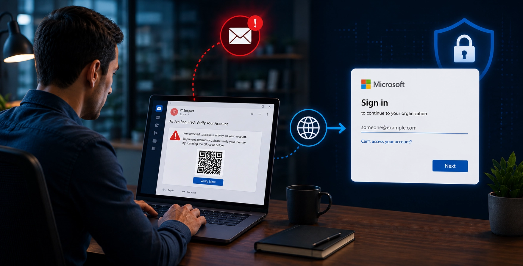 Employee reviewing a suspicious device-code sign-in request