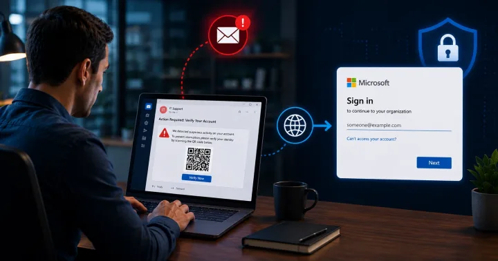 Employee reviewing a suspicious device-code sign-in request