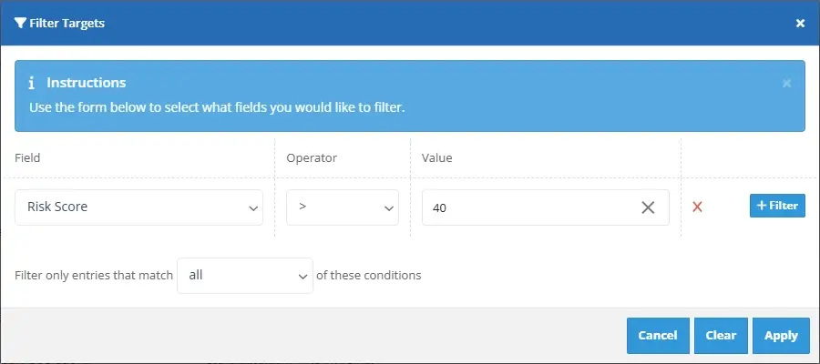Filter targets by Risk Score screenshot